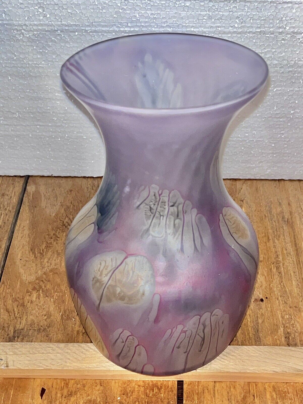 Stunning Hand Painted Rueven Glass Vase Art Nouveau Watercolor MultiColor 9”