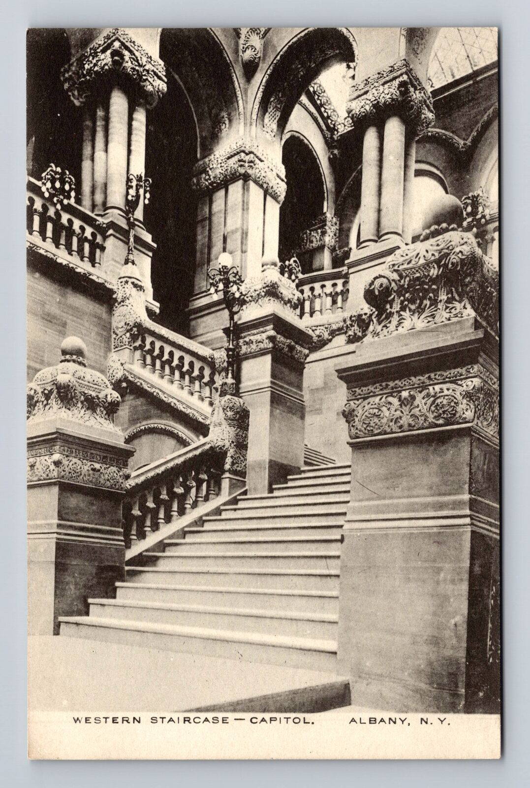 Albany NY-New York, Western Staircase Capitol, Antique Souvenir Vintage Postcard