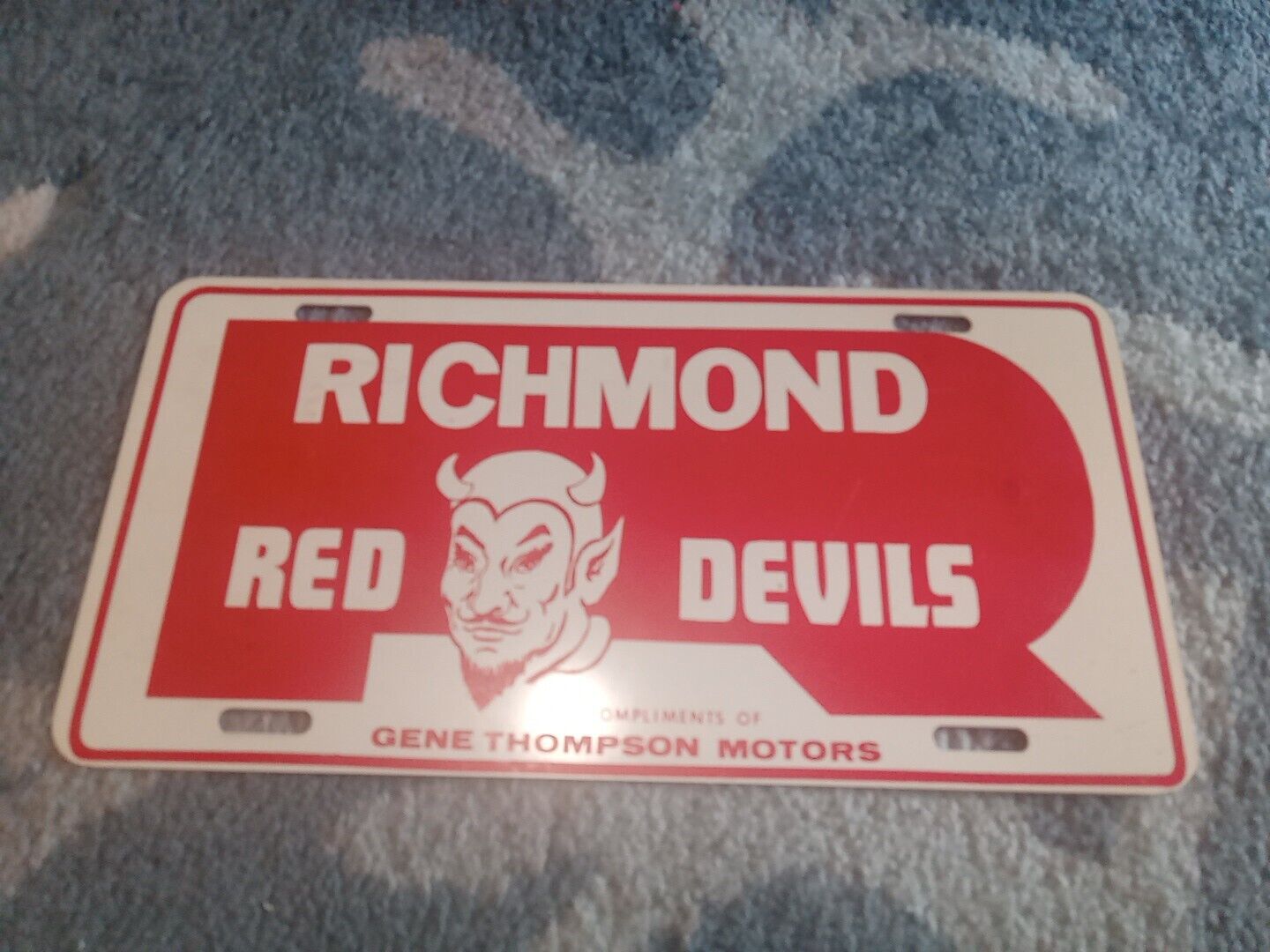 VINTAGE 1960 Red Devils Richmond INDIANA HIGH SCHOOL LICENSE PLATE Gene Thompson
