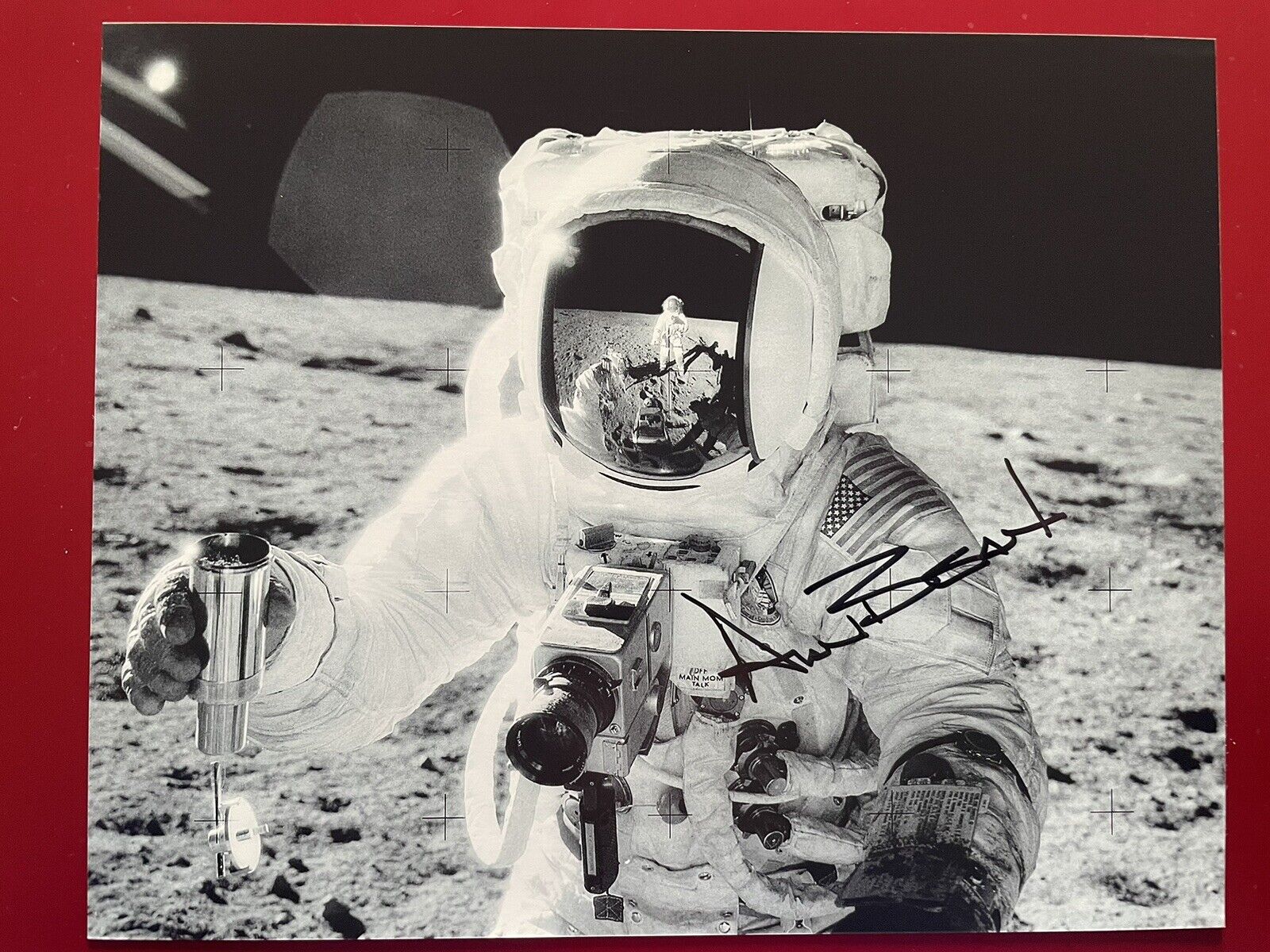 APOLLO 12 ALAN BEAN 4TH MOONWALKER SIGNED 8 X 10 PHOTO Holding Lunar Sample Cont