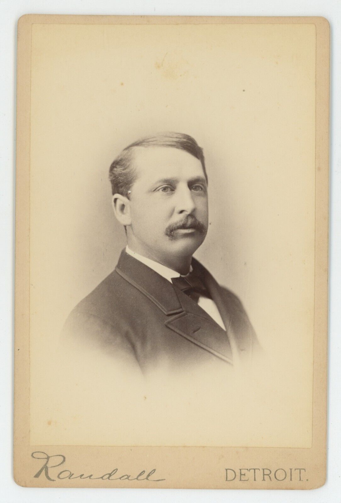 Antique Circa 1880s Cabinet Card Handsome Older Man With Mustache Detroit, MI