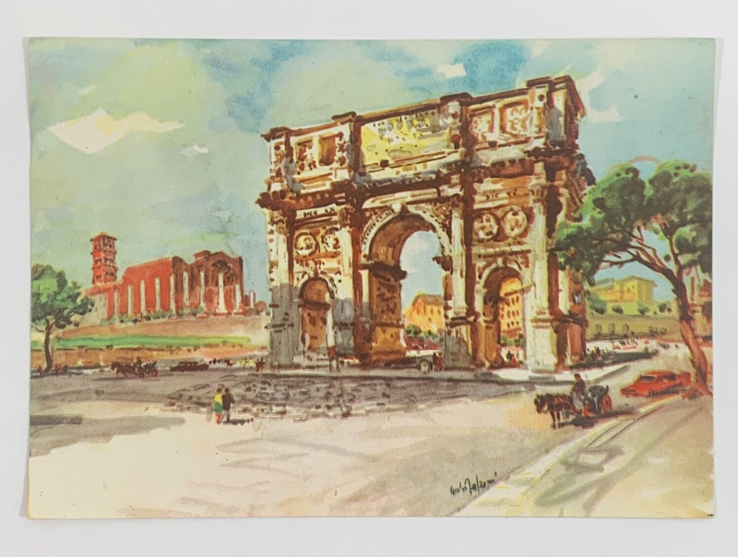 Triumphal Arch of Costantine Rome Italy by Giulio Falzoni Art Postcard Unposted
