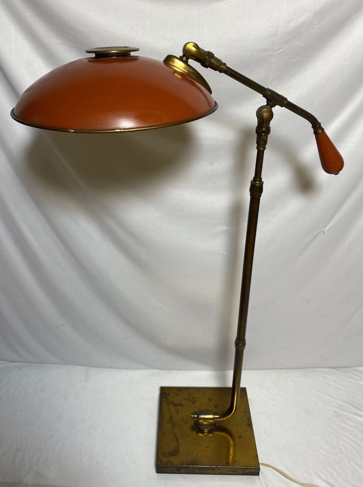 Vintage Gerald Thurston Style Mid Century Red Enamel & Brass Lamp Articulating