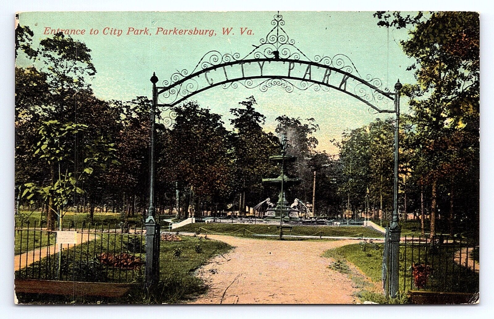 Postcard Entrance City Park Parkersburg West Virginia WV