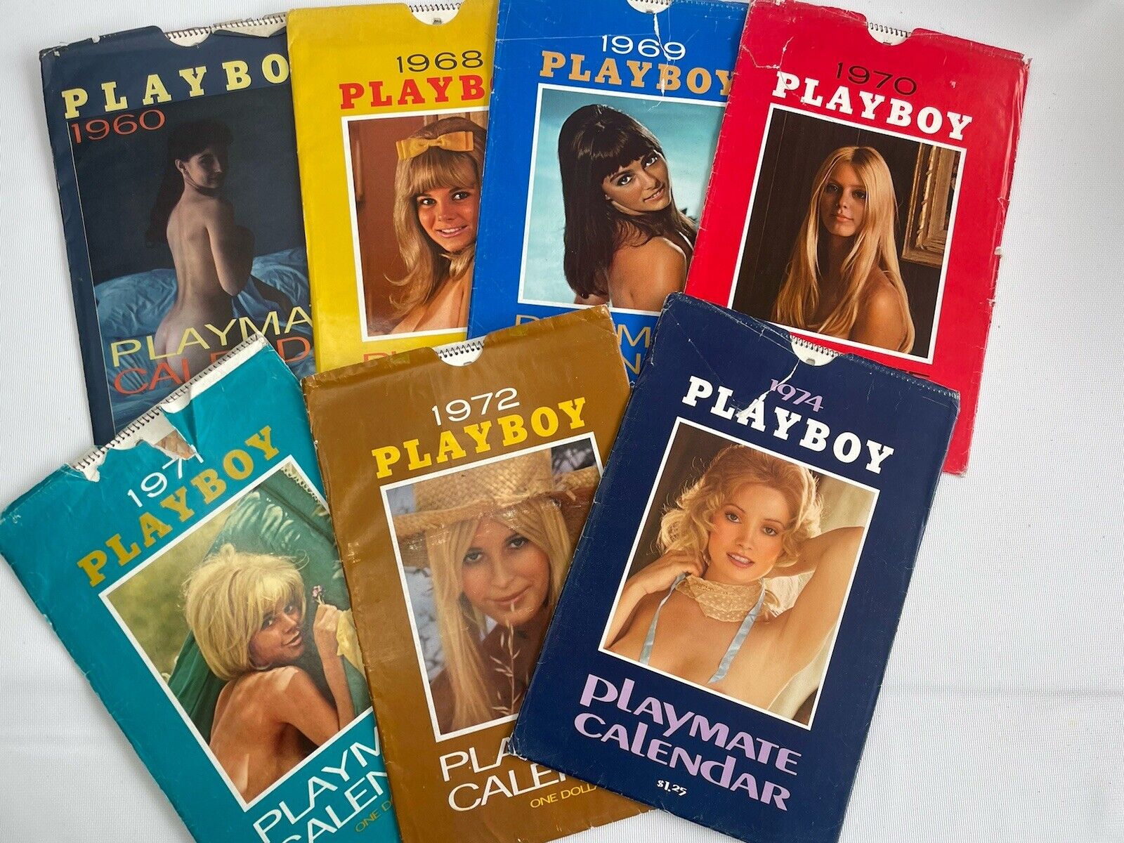 Vtg Playboy Playmate Calendar Lot of 7 - 1960, 68-72, 1974 with sleeves