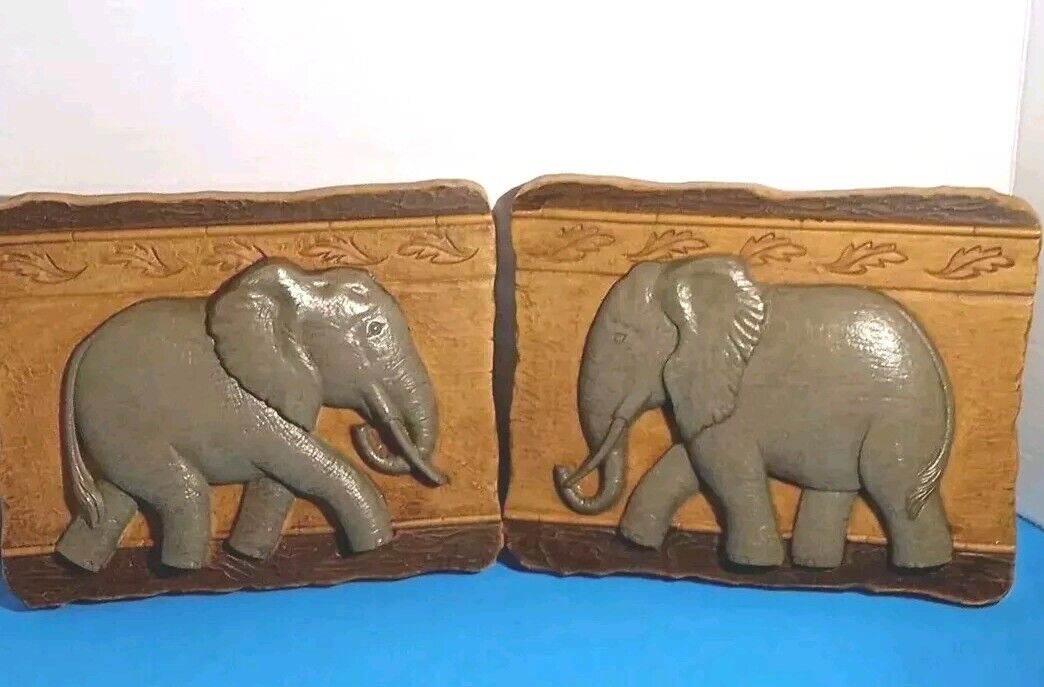  Vintage Pair Home Interiors Elephant Wall Plaques Set of 2 Wall Art USA