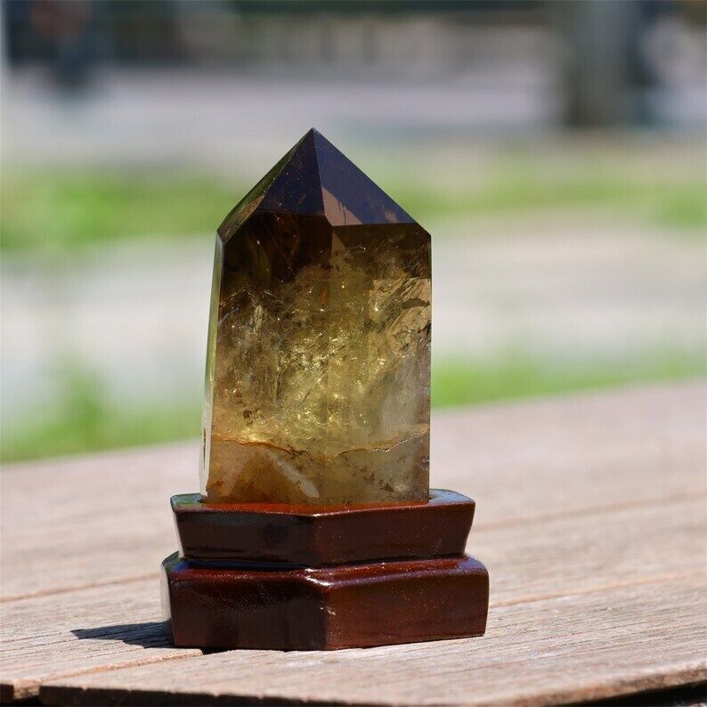 1.6LB Top Natural Citrine Obelisk Crystal Specimen Reiki Crystal Wand point