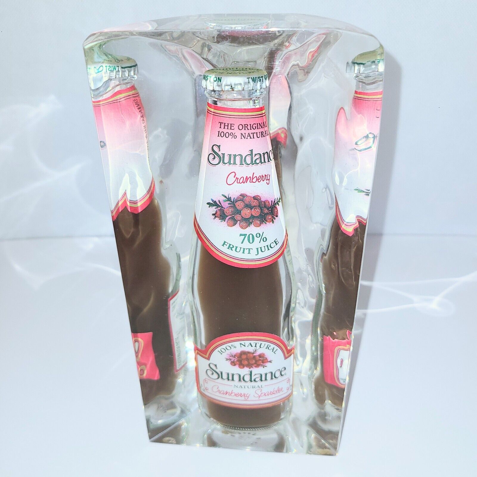 Sundance Cranberry  Fruit Juice Vintage 80's Original Bottle Encased In Lucite
