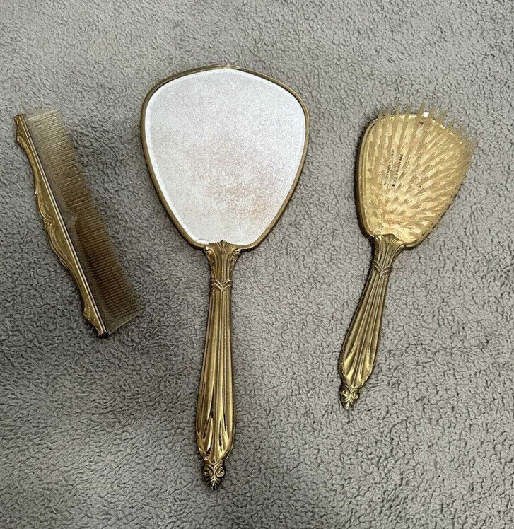 Vintage 1950’s  Gold Tone Matson Butteryfly Mirror Brush Comb Vanity Set