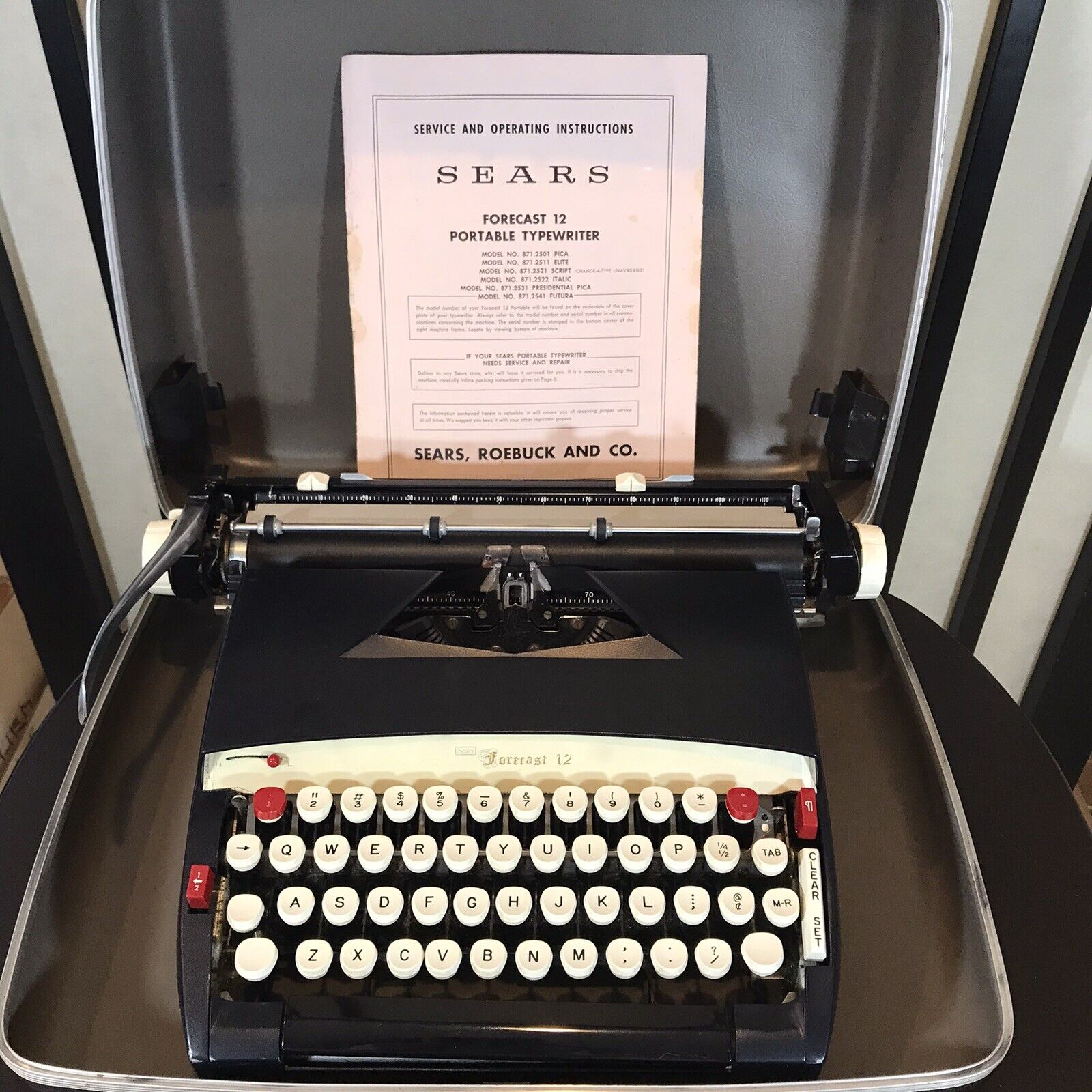 1960s Sears Forecast 12 Manual Typewriter Case Portable Pica Font Model 871.2501