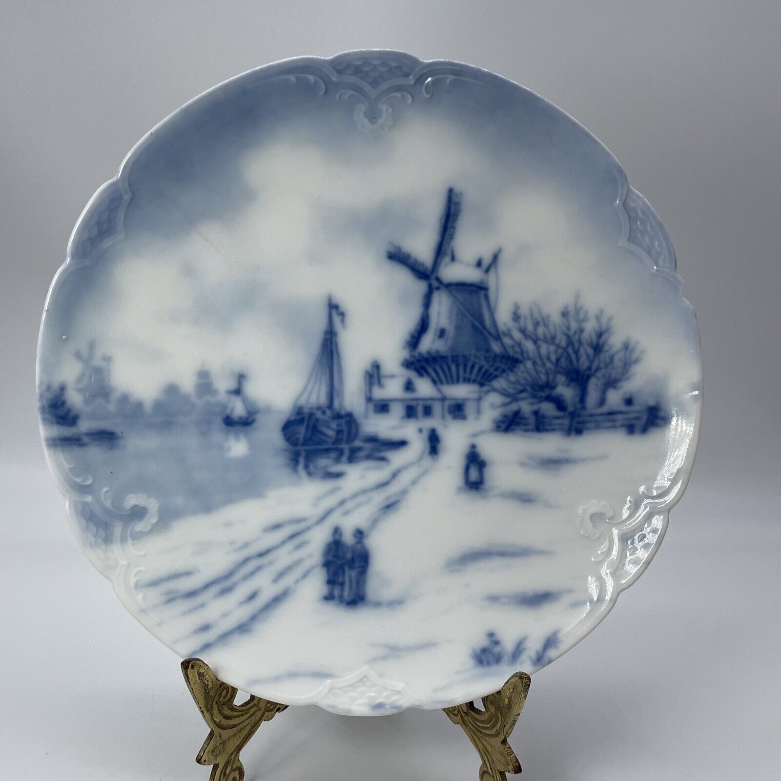 Vintage JHR Delft Blue Windmill Scene Plate Please READ