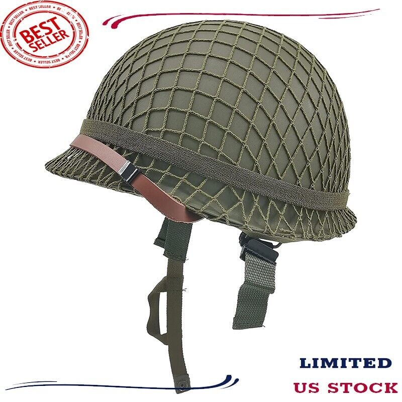 WWII US Army M1 Helmet, WW2 Gear, WW2 Helmet Metal Steel Shell Replica with Net