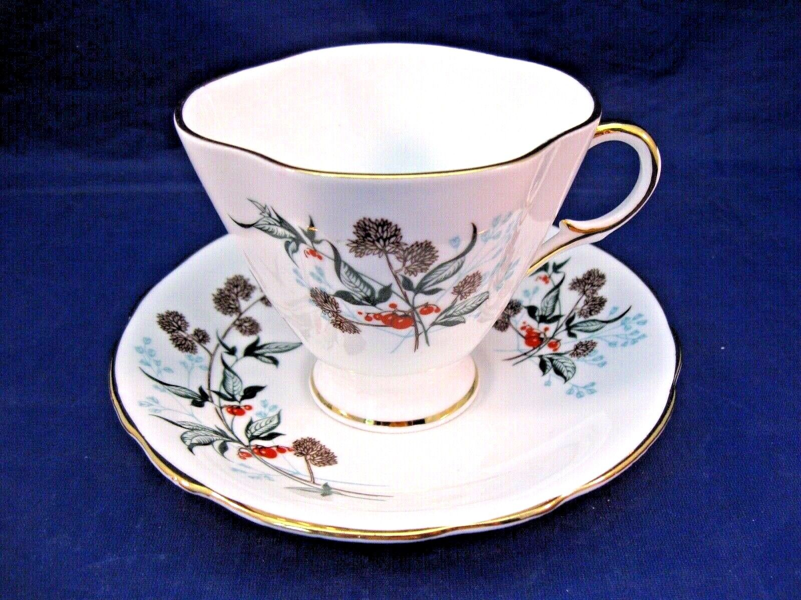 ANTIQUE CLARANCE TEA CUP AND SAUCER - SIMPLE FLORAL DECORATION - MADE IN ENGLAND