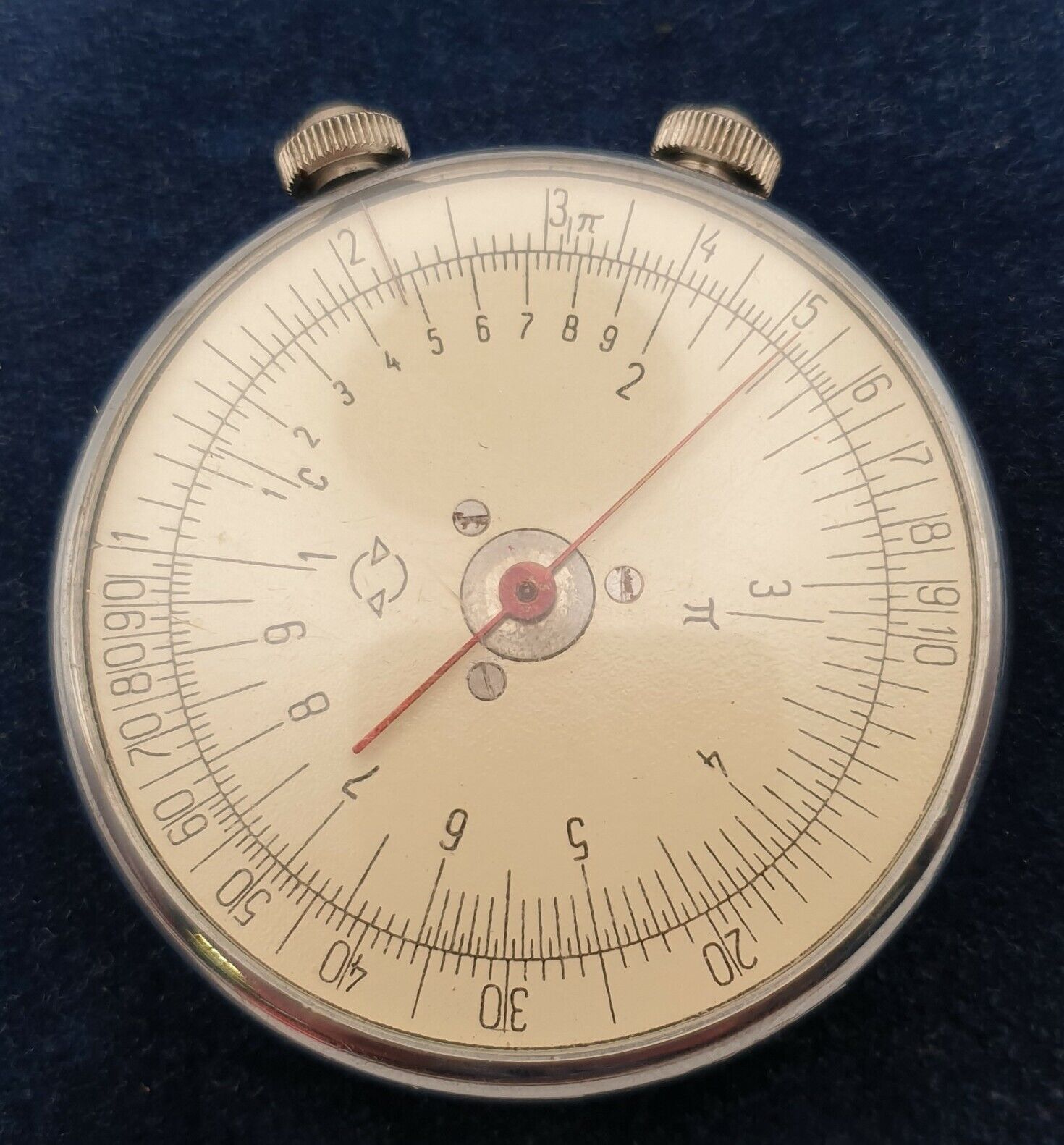 Soviet logarithmic slide rule, pocket circular ruler, vintage ruler