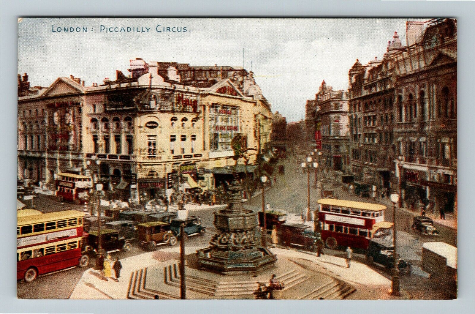 London England, Piccadilly Circus Vintage Souvenir Postcard