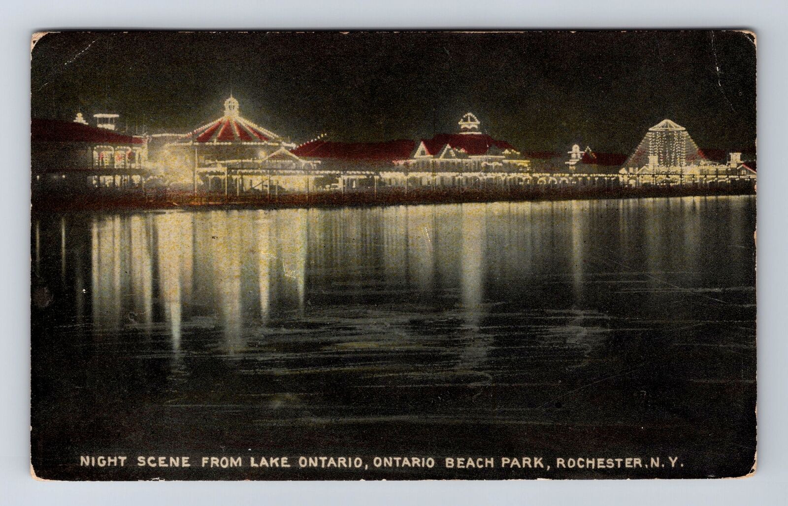 Rochester NY-New York Night Scene Lake Ontario Beach Park Vintage c1916 Postcard
