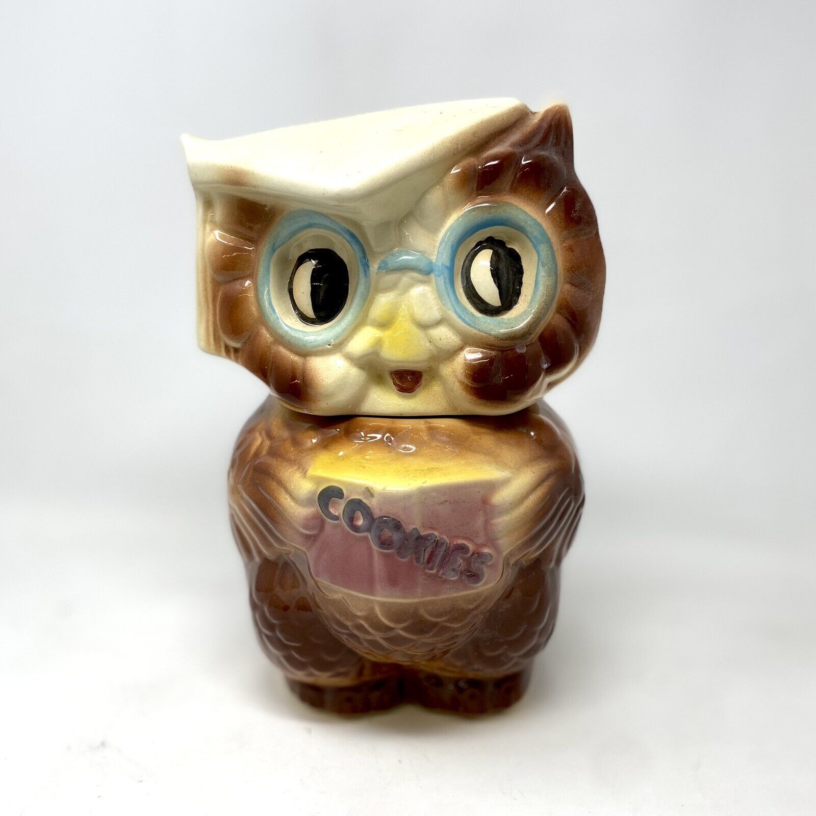 Vintage American Bisque Collegiate Owl Cookie Jar 1950's