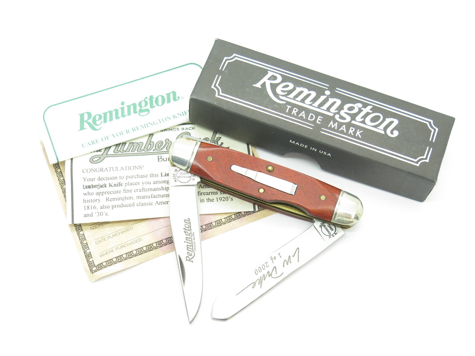 Vintage 1997 Remington R4468 Lumberjack USA Wood Muskrat Folding Pocket Knife