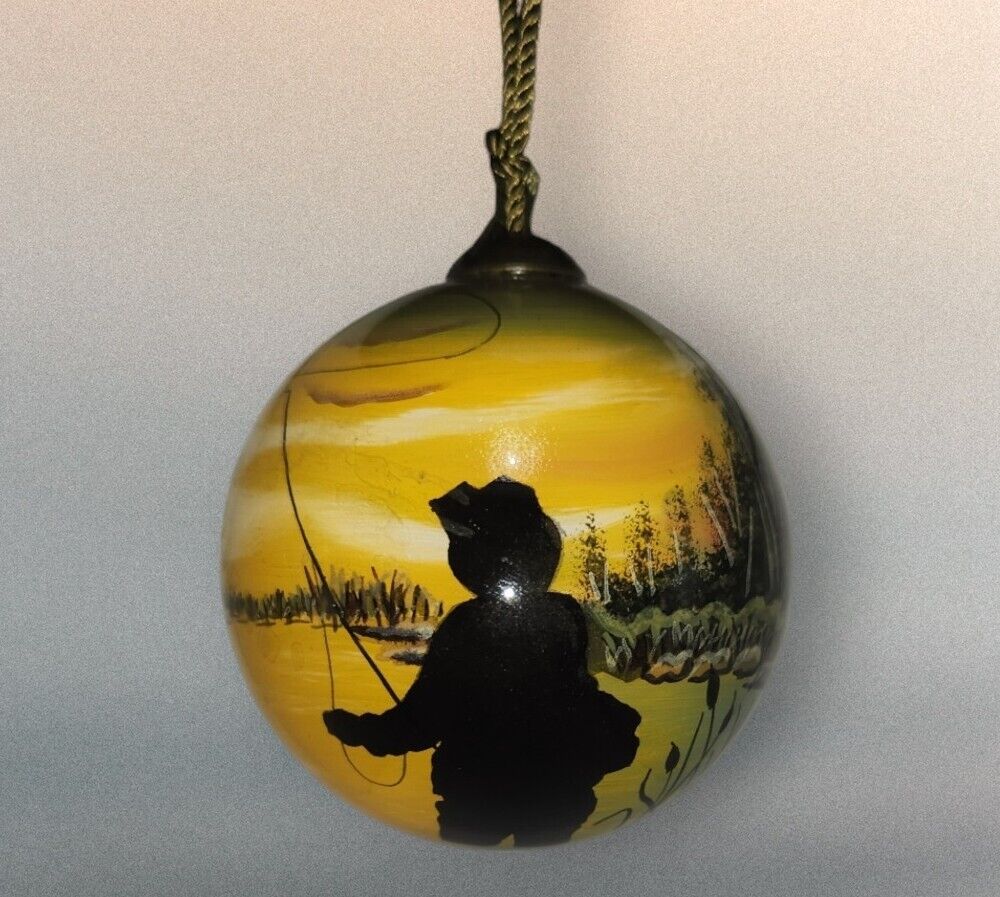 Ne Qwa Hand Painted From INSIDE Rare Fly Fishing Fisherman Christmas Ornament
