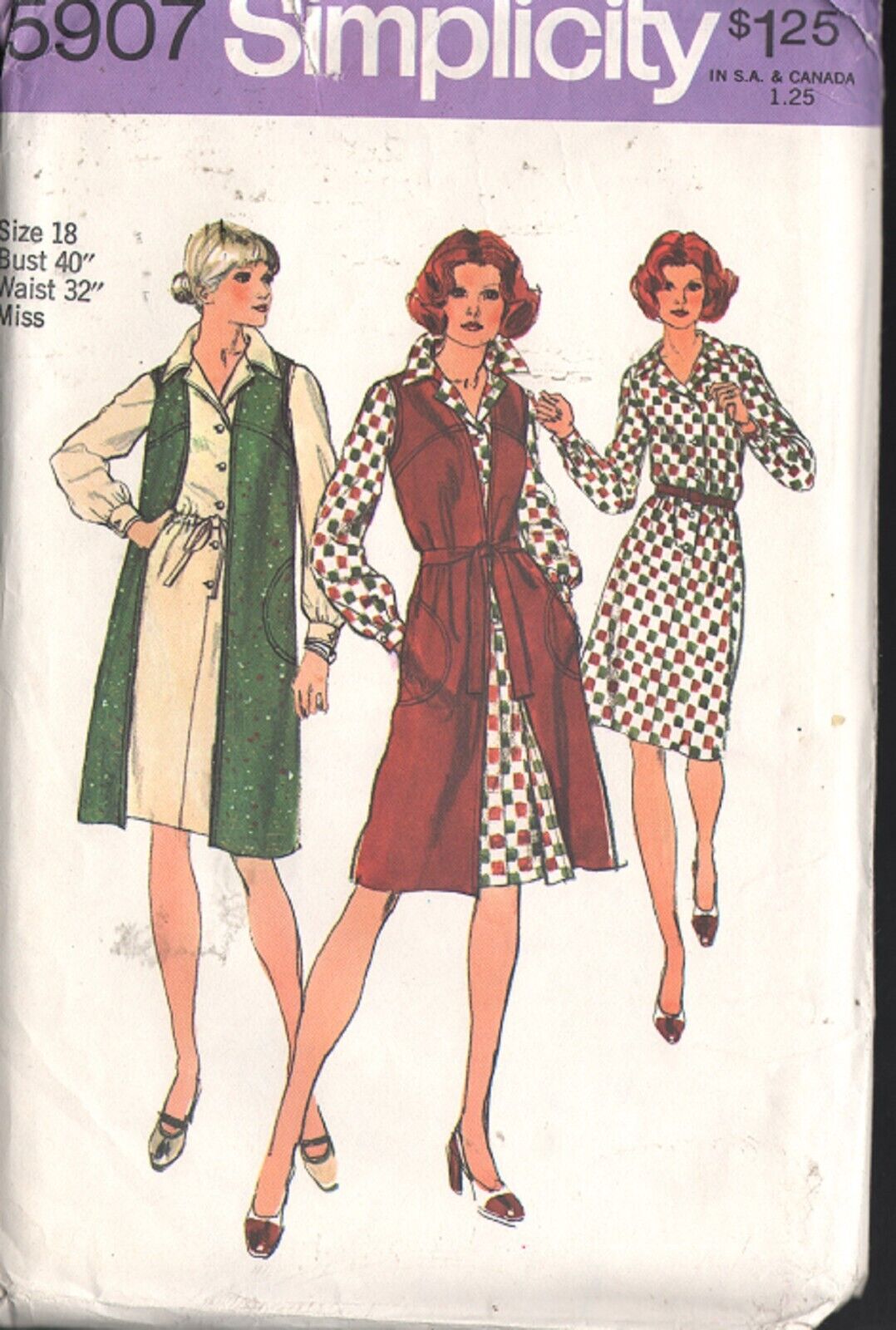 Vintage Simplicity 5907 Sewing Pattern Dress & Vest Size 18 uncut