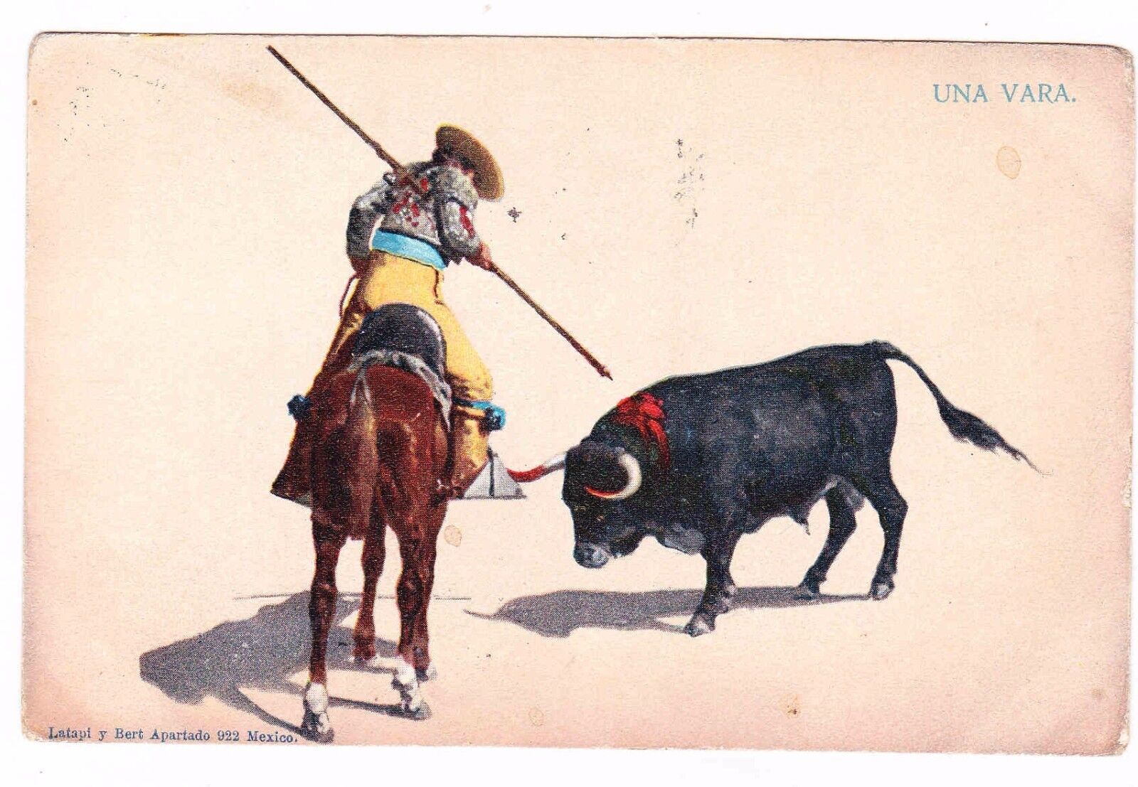 BULL FIGHTING---UNA VARA----MEXICO---1904 POSTCARD