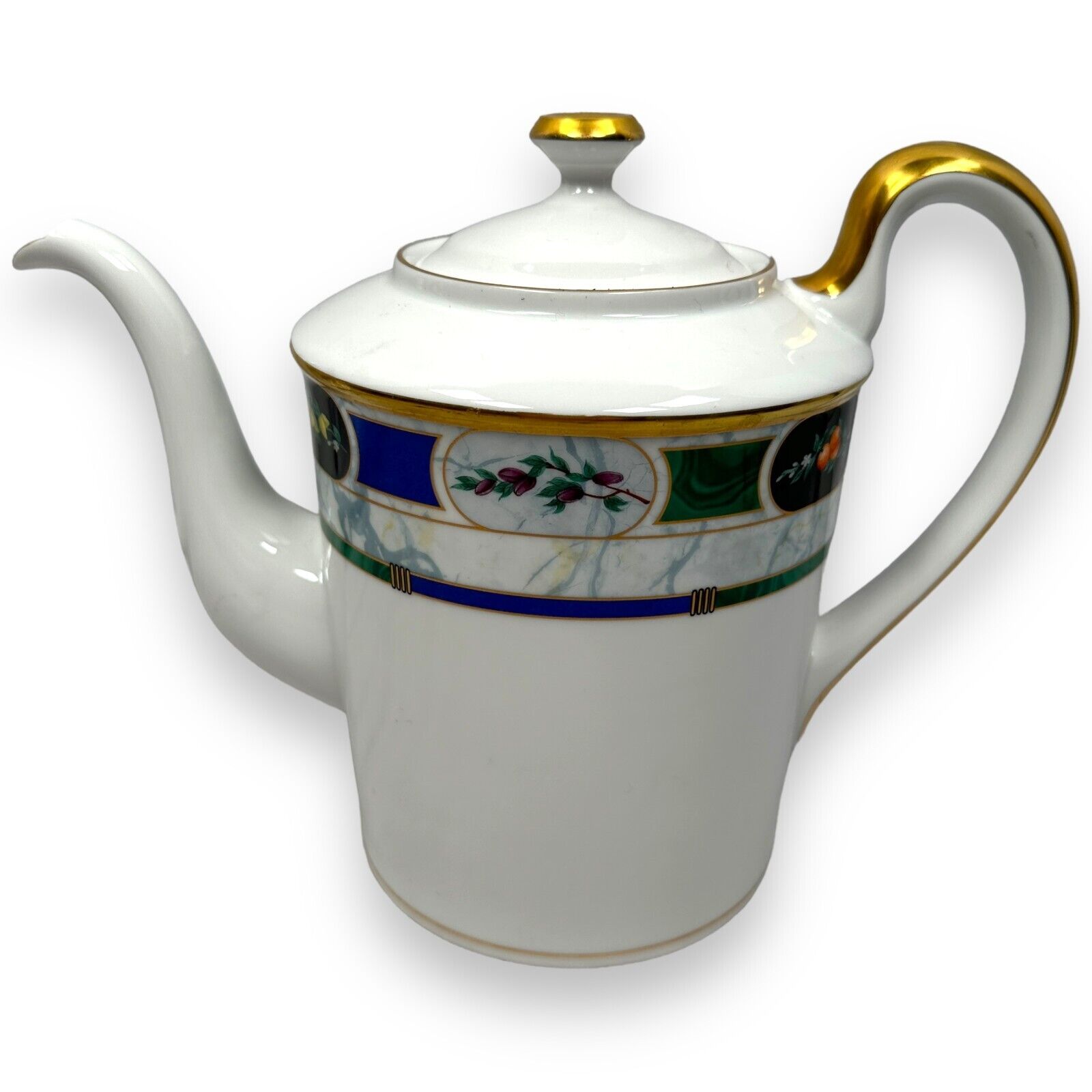 Christian Dior Teapot Coffee Pot White Gold Trim Les Saisons Pattern Lid Rare