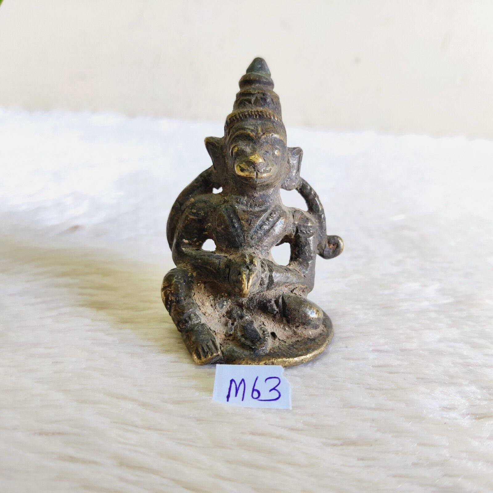 18c Vintage God of Strength Lord Long Tail Hanuman Statue Figure Brass Rare M63
