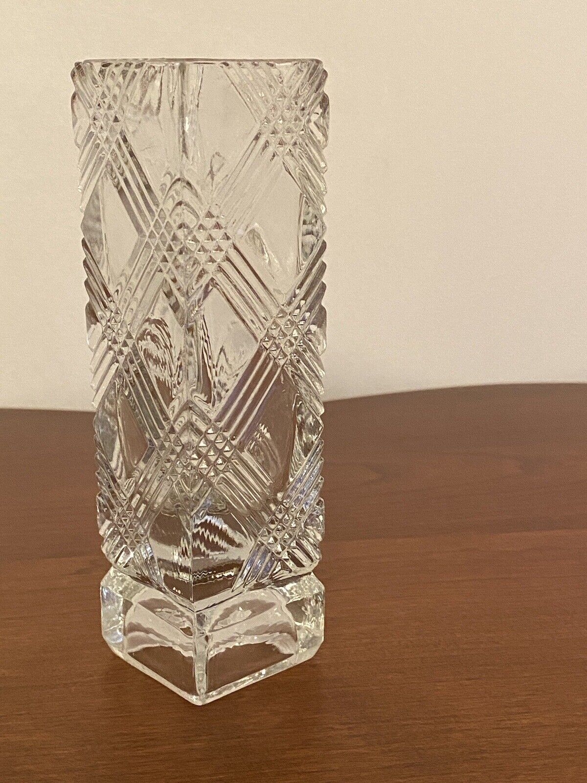 Vintage Avon By Fostoria Bud Vase 6 inches tall Diamond cut Crystal Glass