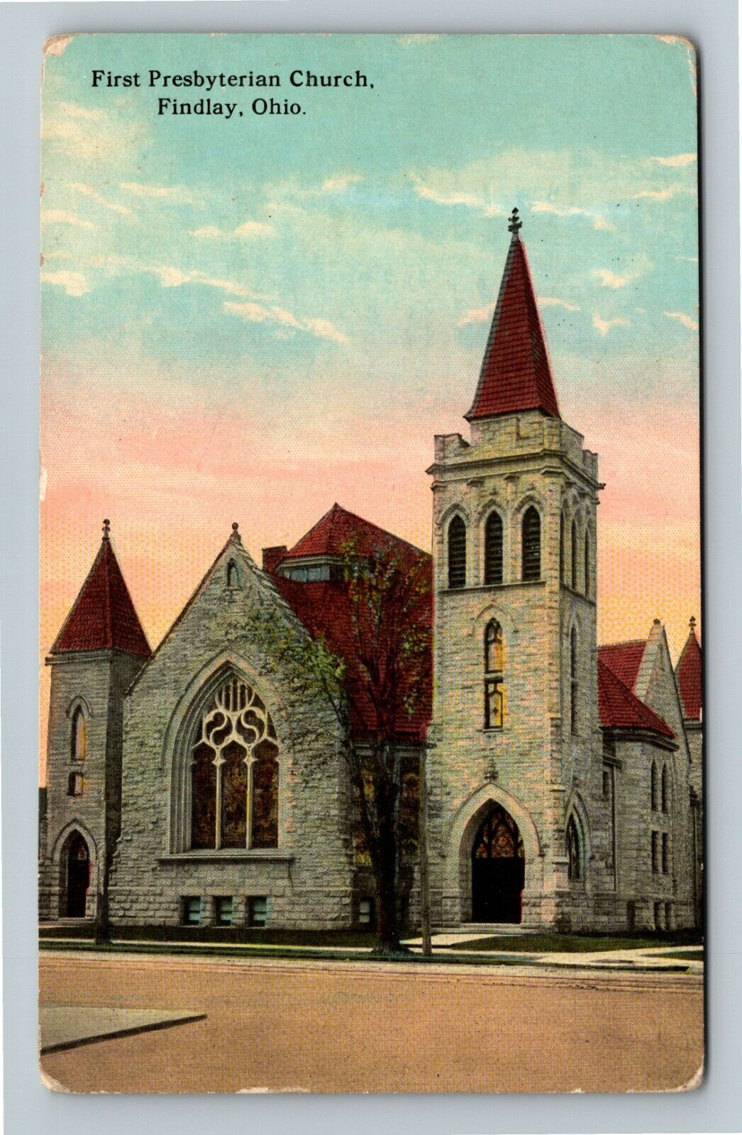 Findlay OH, First Presbyterian Church, Ohio Vintage Postcard