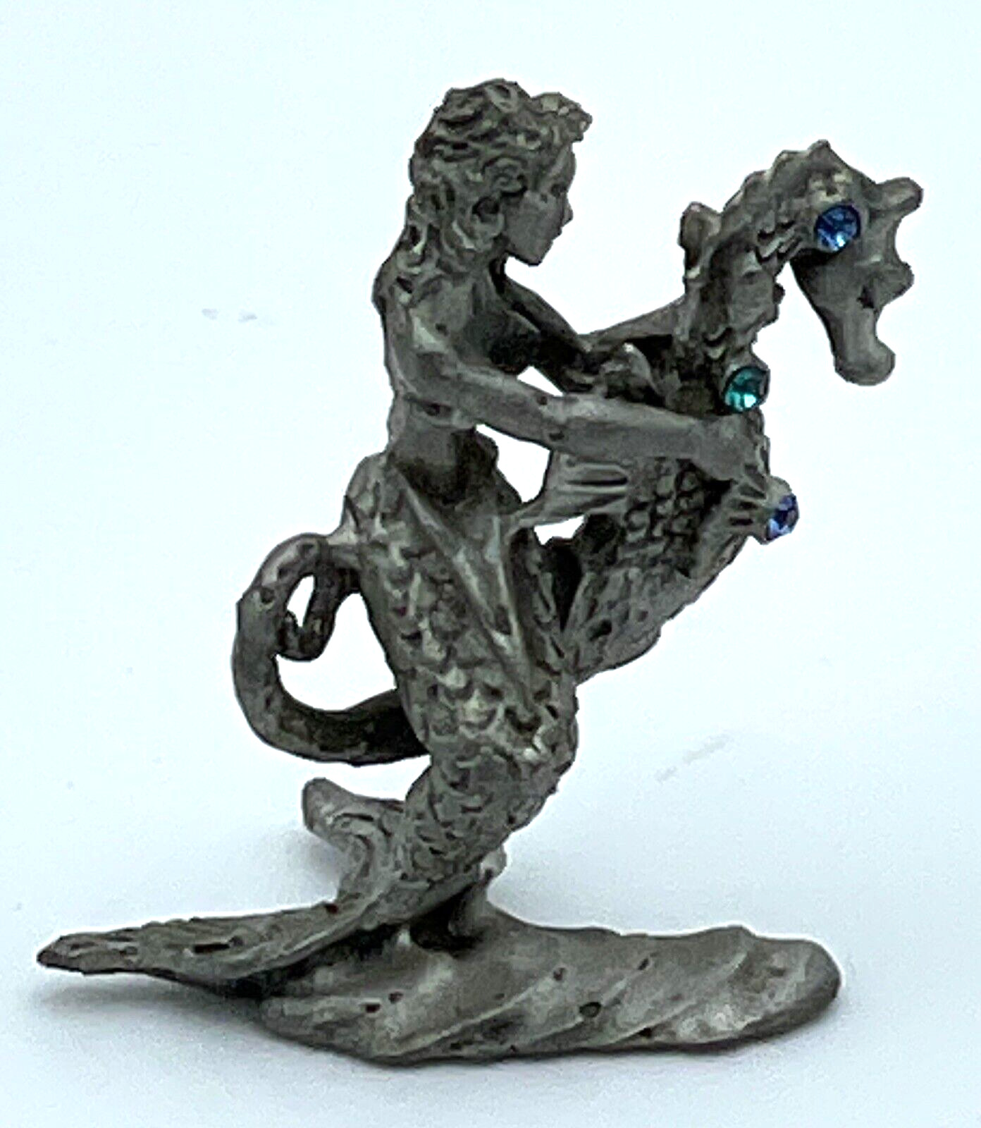 Vintage Spoontiques Fine Pewter Mermaid on Seahorse Gemstones 1992 Miniature