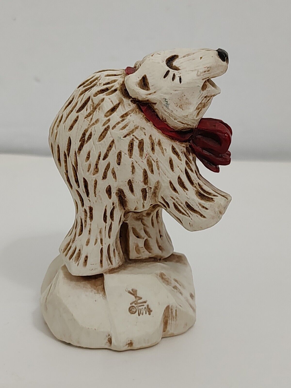 Vtg 4” David Frykman Figurine Polar Bear Christmas Holiday 1995 Red Bow