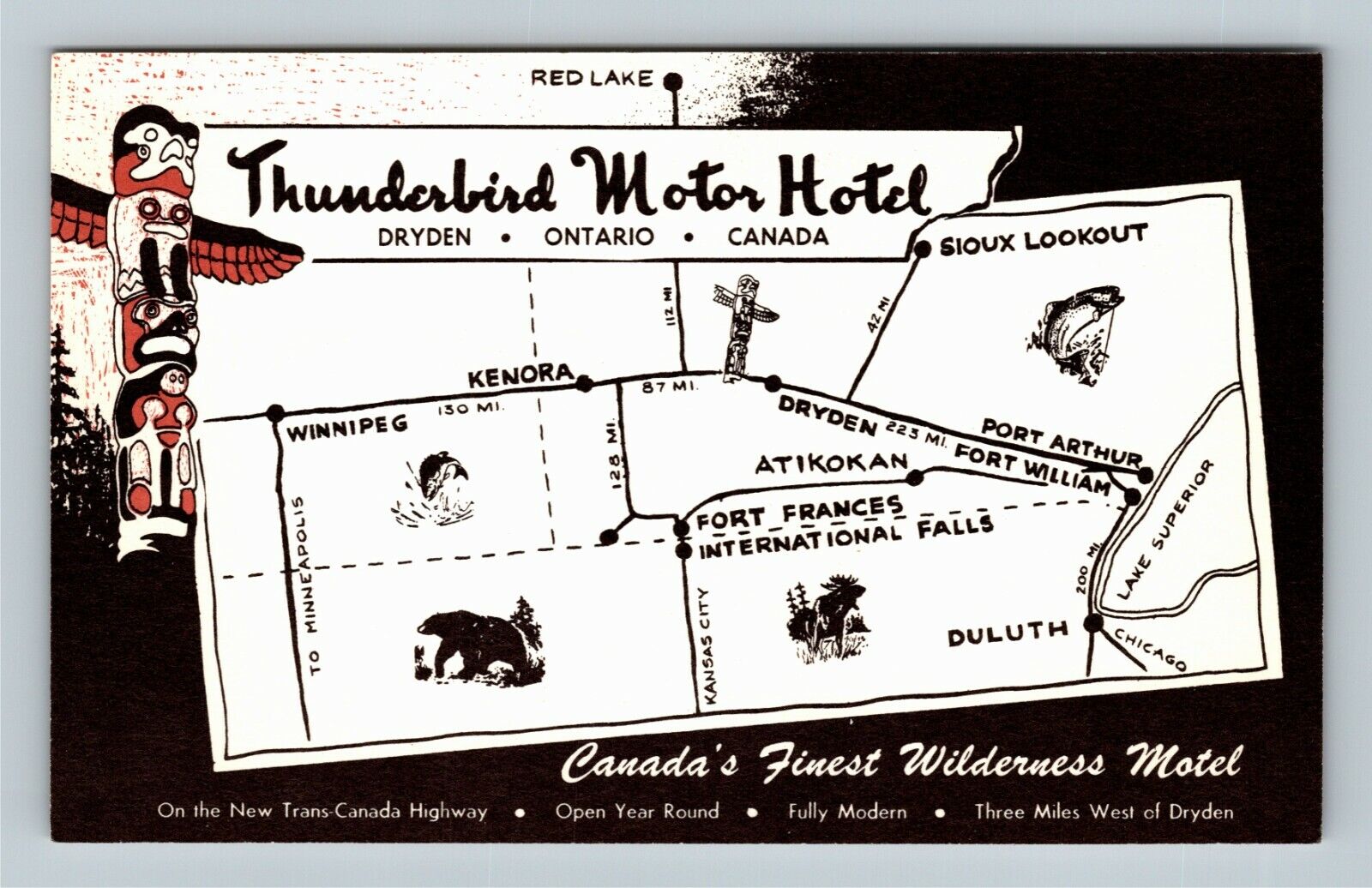Dryden ON, Thunderbird Motor Hotel, Ontario Canada Vintage Postcard