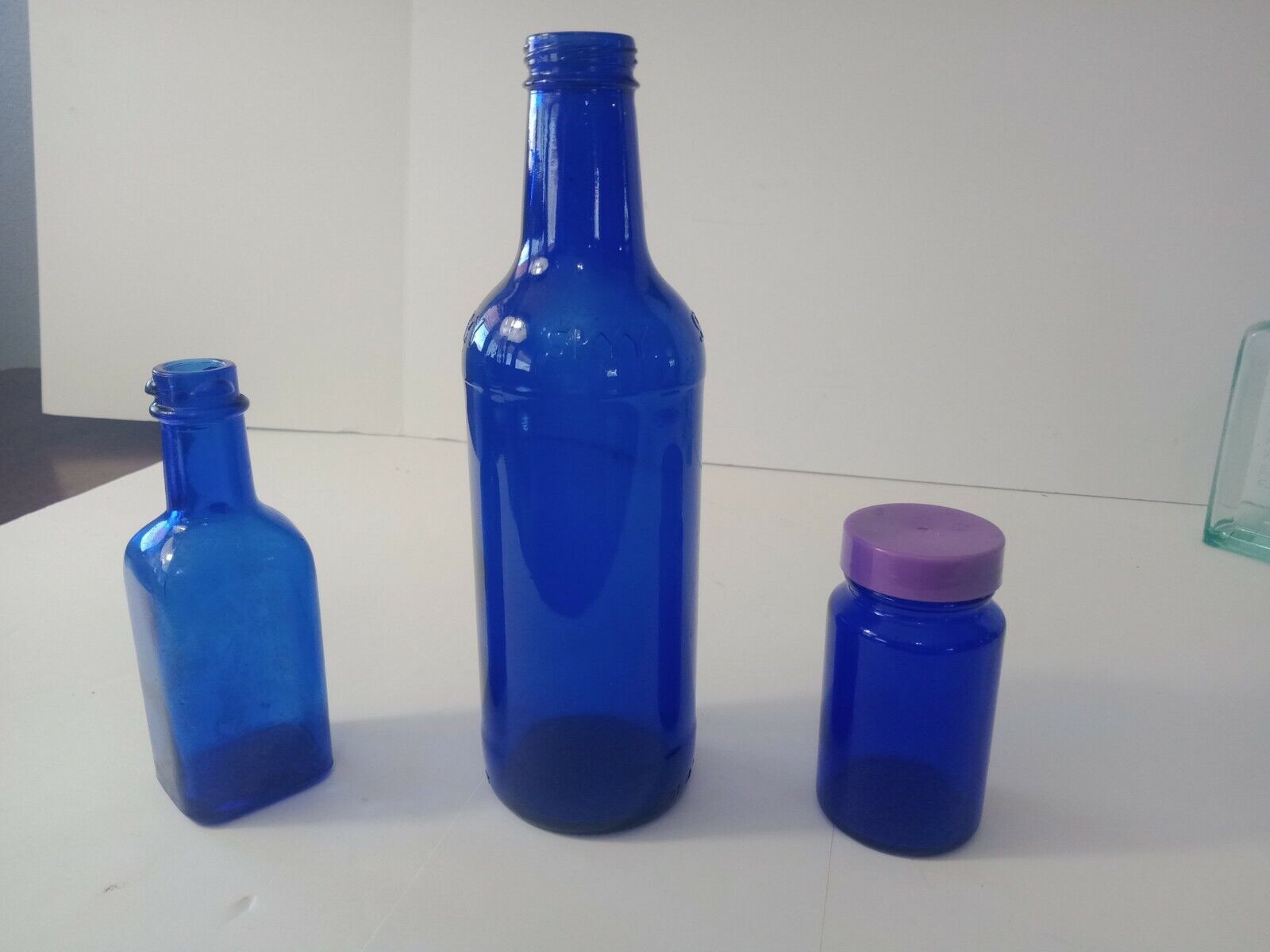 3 Cobalt Blue Glass Bottles Jar Sky Vodka