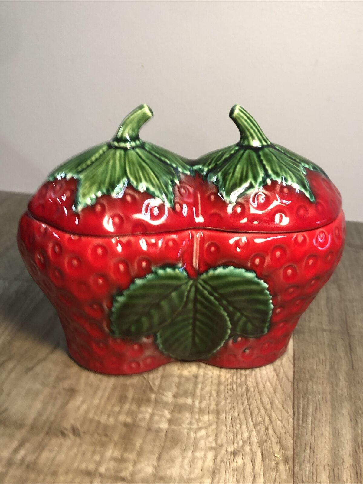Vintage Strawberry Ceramic Jar Lid Storage Cottagecore Signed B3
