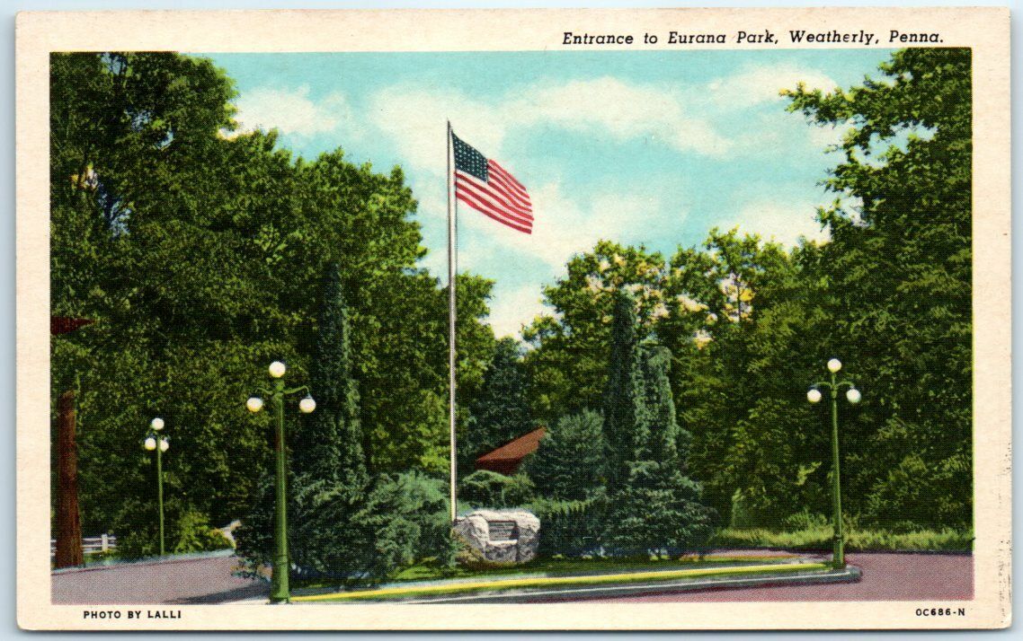 Postcard - Entrance to Eurana Park, Weatherly, Pennsylvania