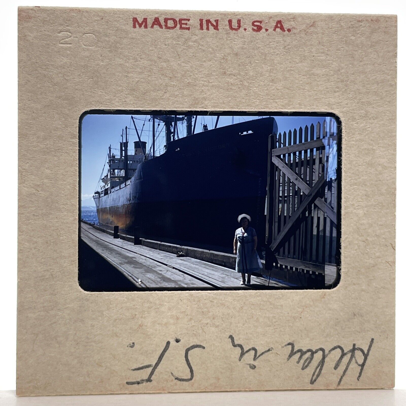 Vintage 50s 35mm Slide San Francisco CA Woman Posed With Large Ship