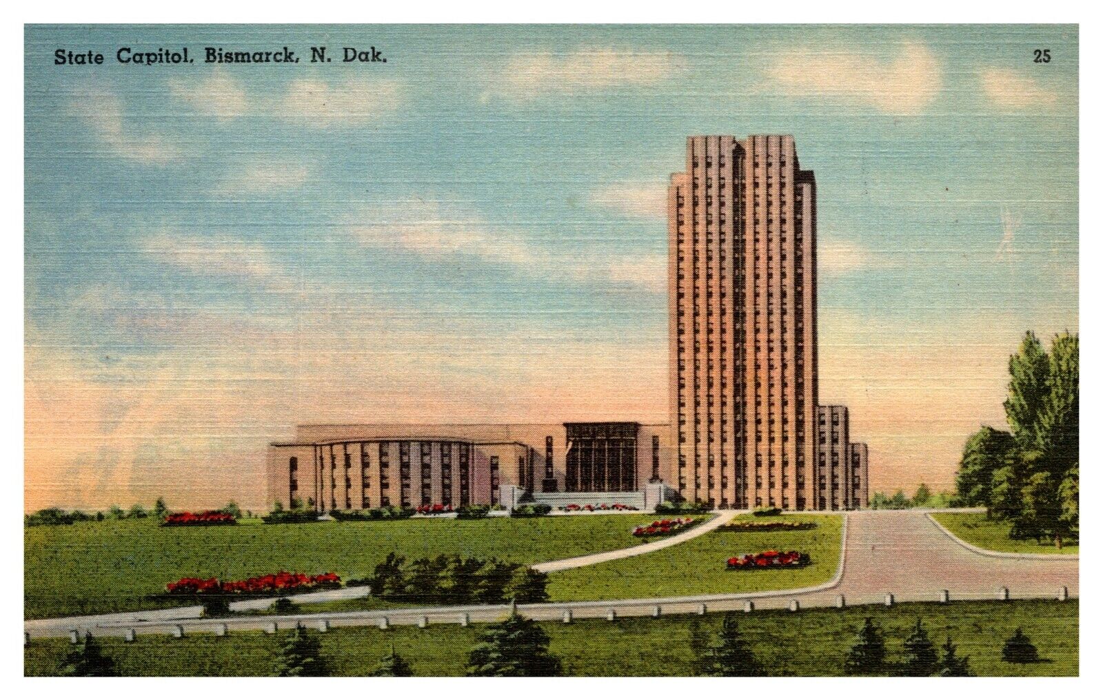 Bismarck North Dakota ND State Capitol Building 25 Linen Postcard