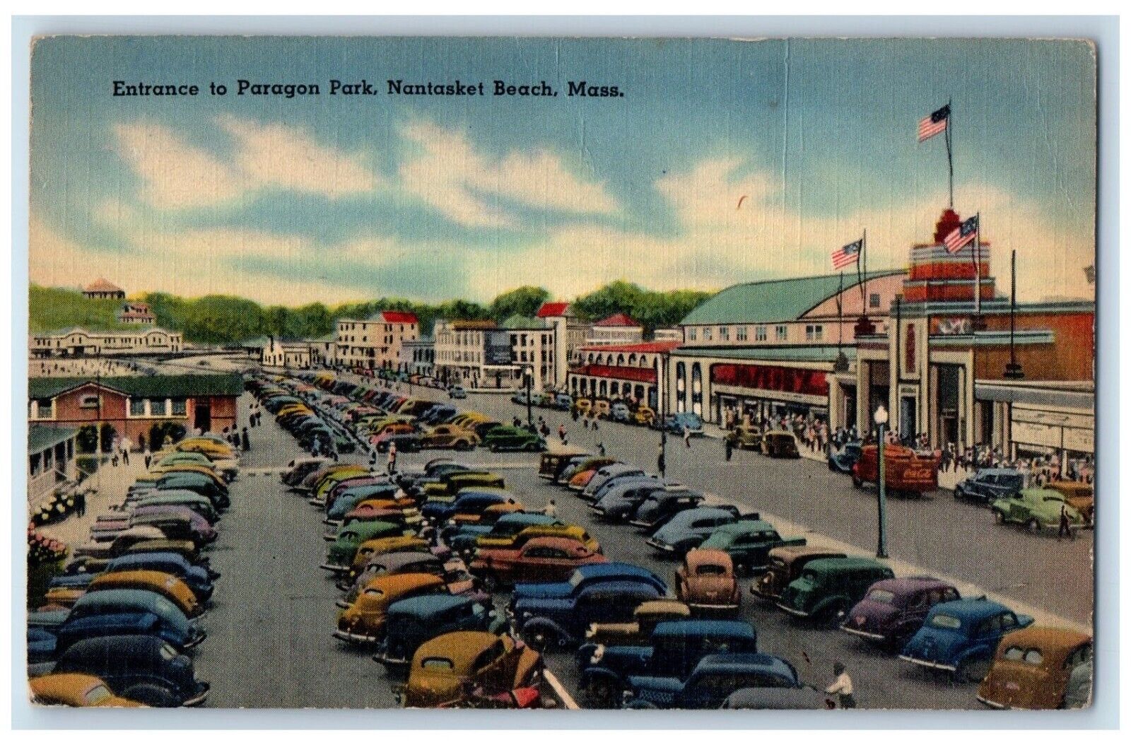 Entrance To Paragon Park Cars Nantasket Beach Massachusetts MA Vintage Postcard
