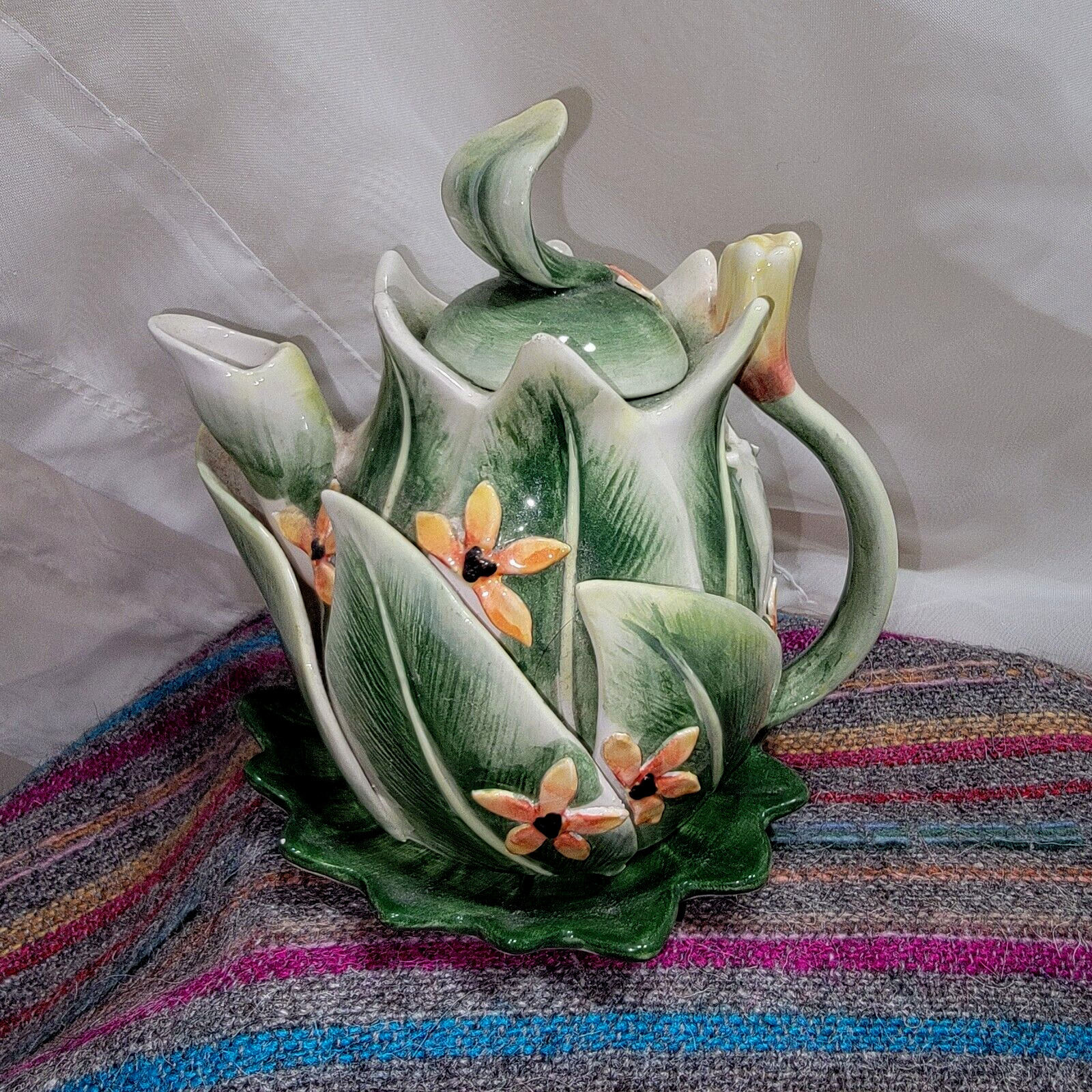 Vintage Fitz and Floyd FOREVER IN BLOOM Teapot With LID & LILY PAD Underplate