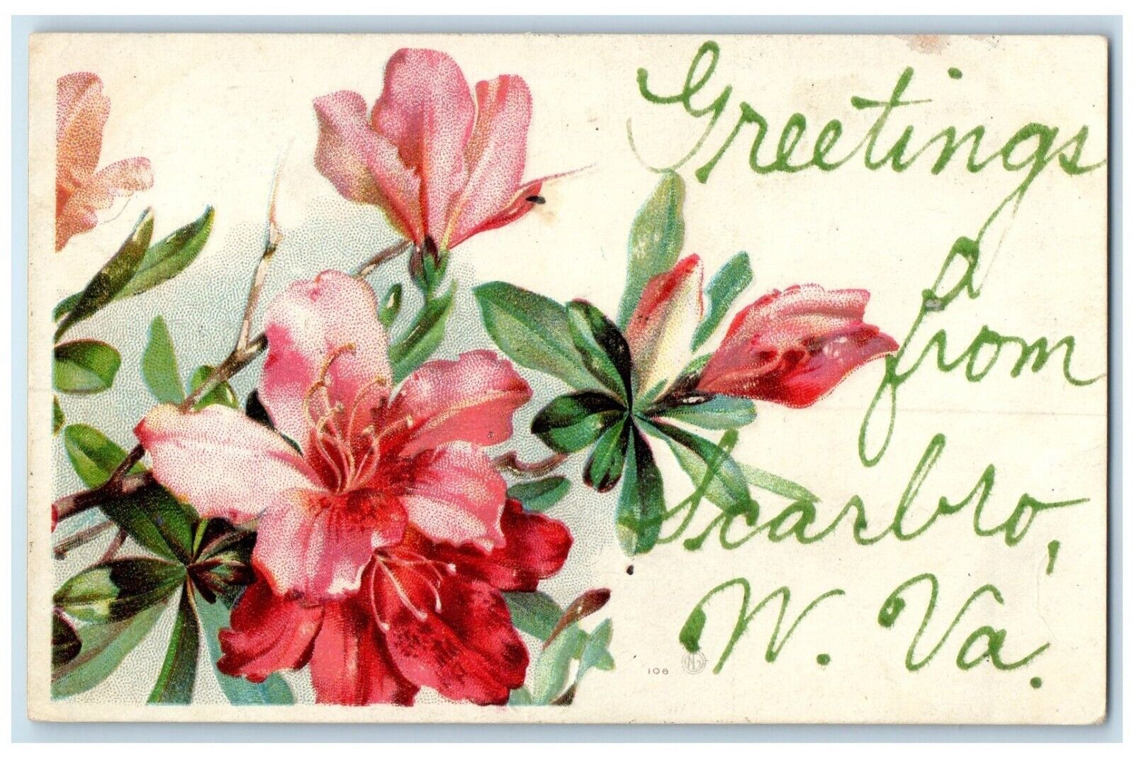 1909 Greetings From Scarbro West Virginia WV, Flowers Embossed Posted Postcard