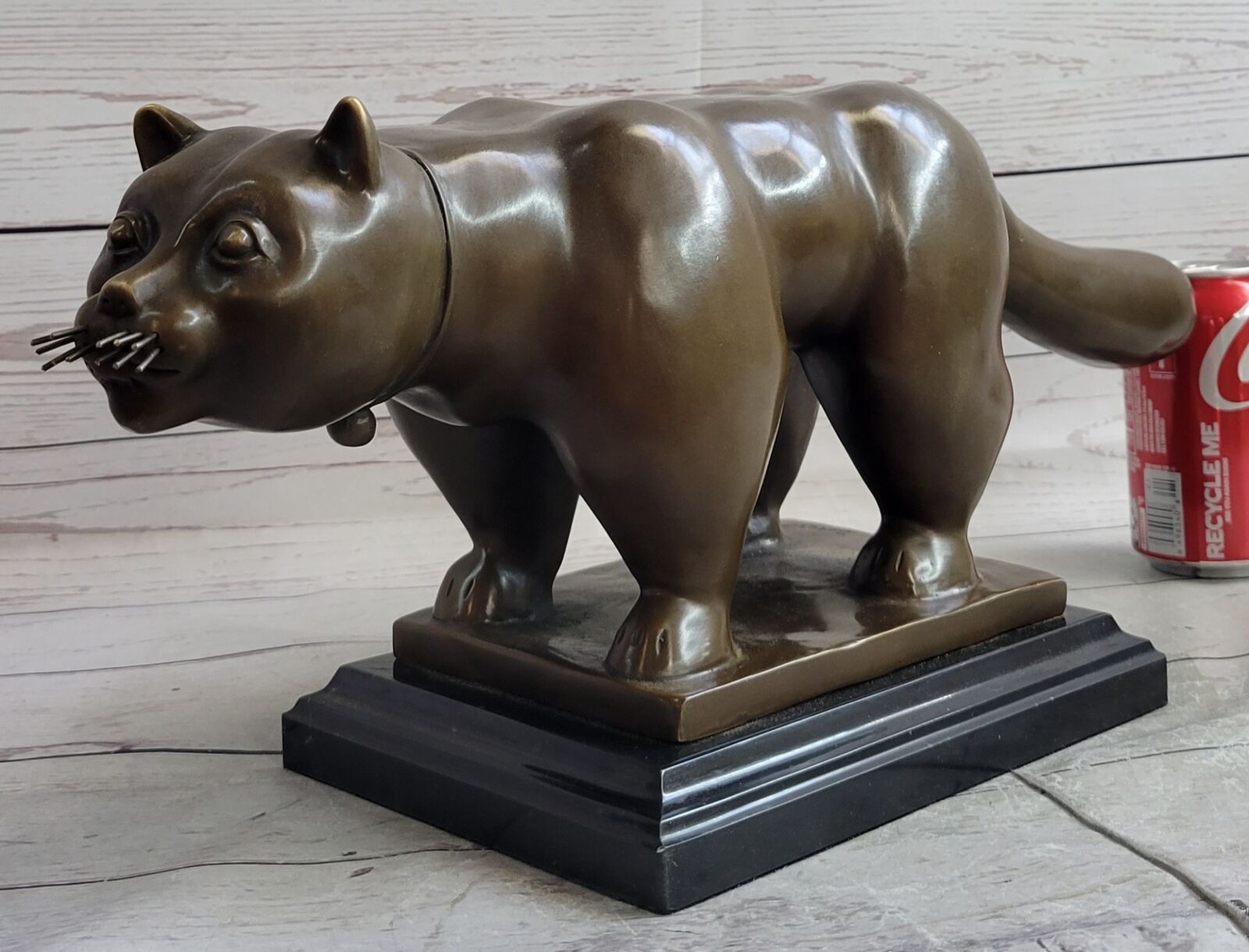 Fernando Botero Cat Gato Bronze Metal Sculpture Statue Figure on Marble Base