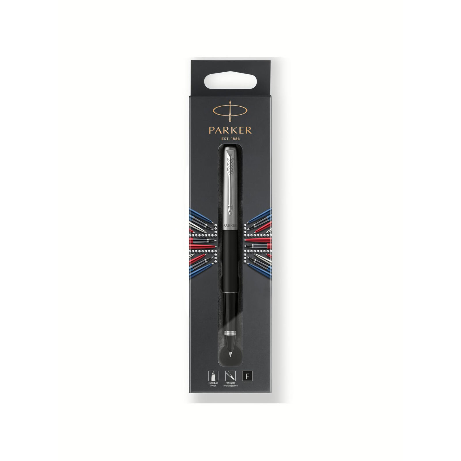 Parker Jotter Pen, Bond Street Rollerball Pen, Chrome Trim, Fine Tip, Black Ink