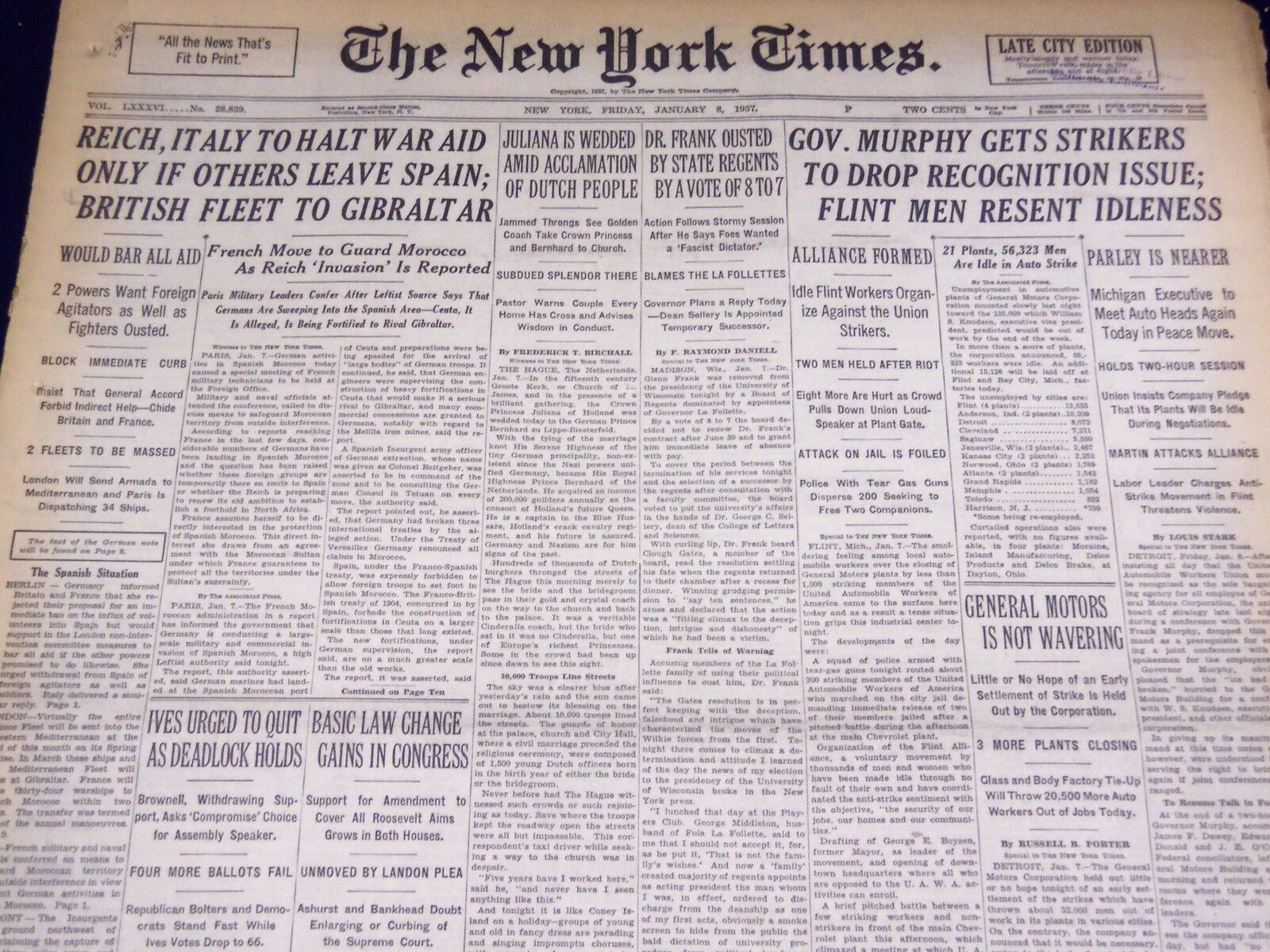 1937 JANUARY 8 NEW YORK TIMES - REICH, ITALY TO HALT WAR AID - NT 2771
