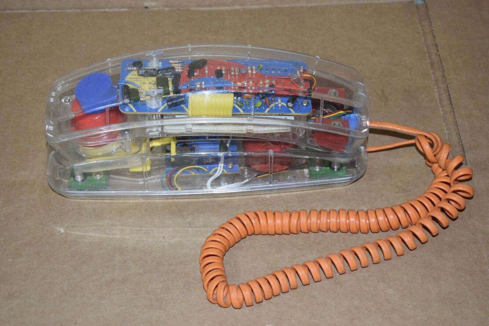 Vintage Conair Phone Clear Touch-Tone Telephone 80's Colors w/ Rare Orange Cord