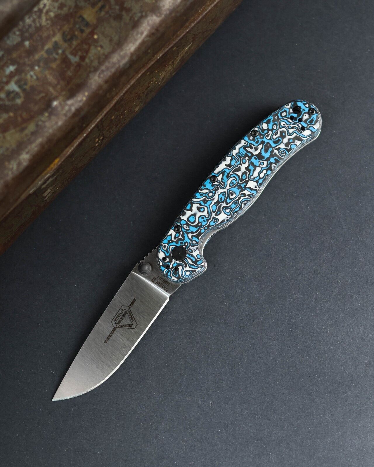 Custom S35VN Ontario Knife Company Rat 2, Rare EDC Knife, Carbon Fiber Scales