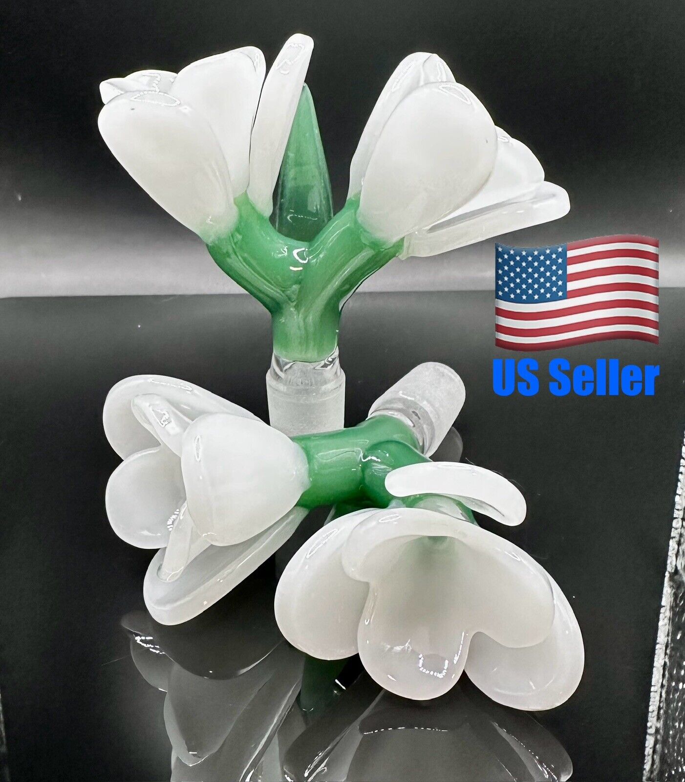 14mm Duel Flower Glass Bowl - White - Unique, High Quality, Thick Glass