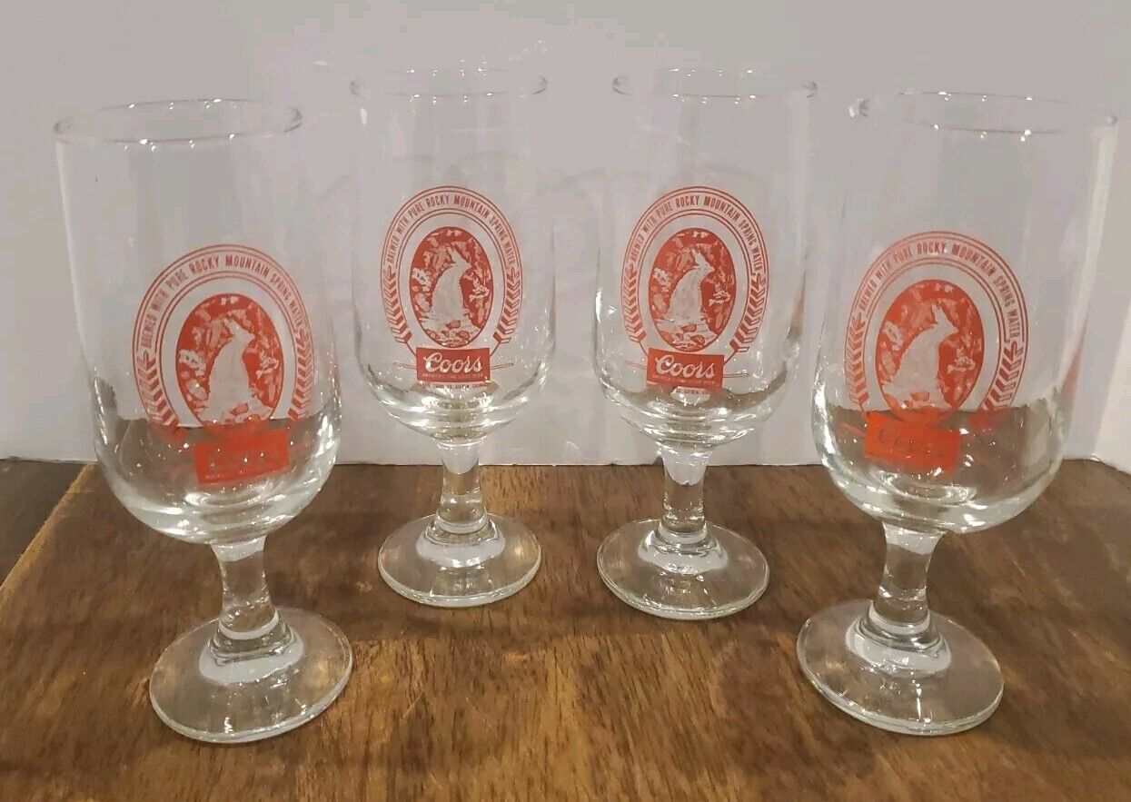Vintage Coors Beer Stemmed 7 in Goblets Glasses Set of 4 Red Graphics