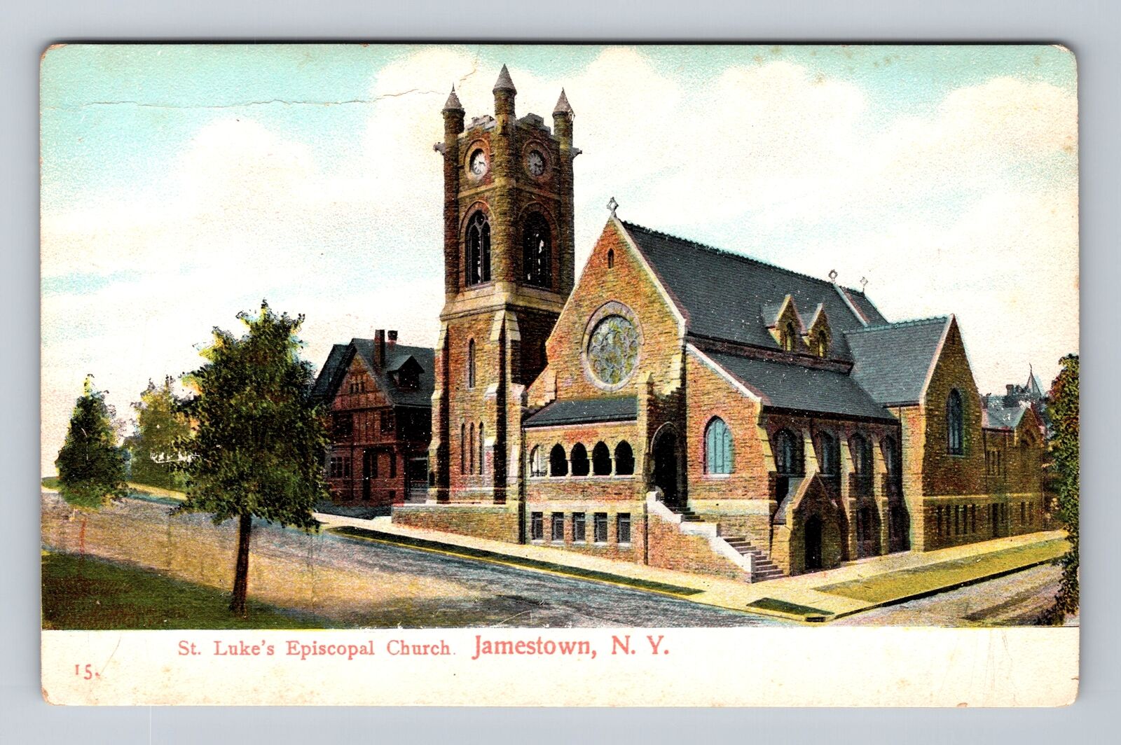 Jamestown NY-New York, St Luke\'s Episcopal Church, Antique Vintage Postcard