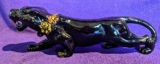 ‼️VTG HTF‼️MCM Emerald Jewel Eye 💎 Large Ceramic Black Panther Cat 🐾