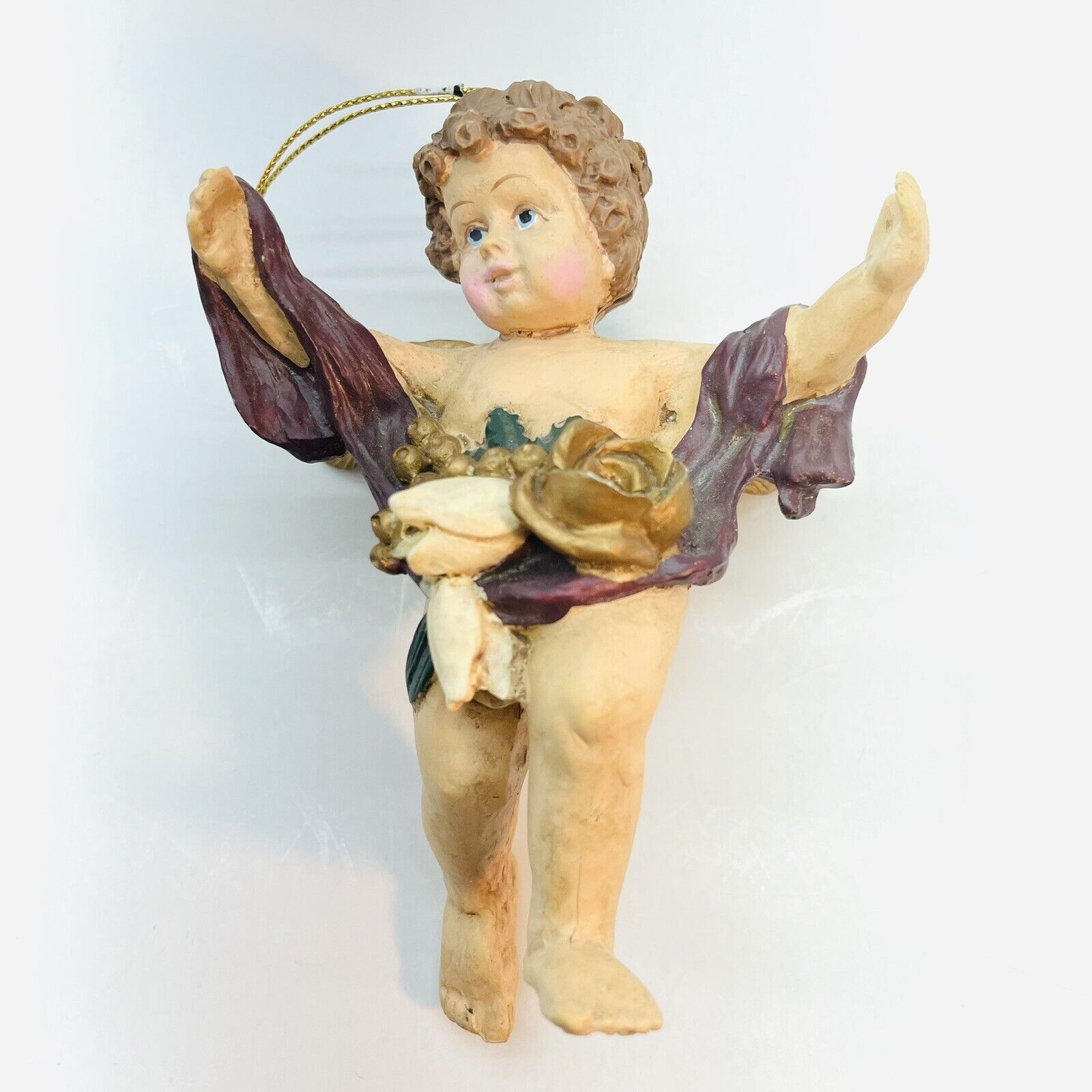 Vintage Ornament Victorian Style Flying Angel Antiqued Handmade Hand Painted